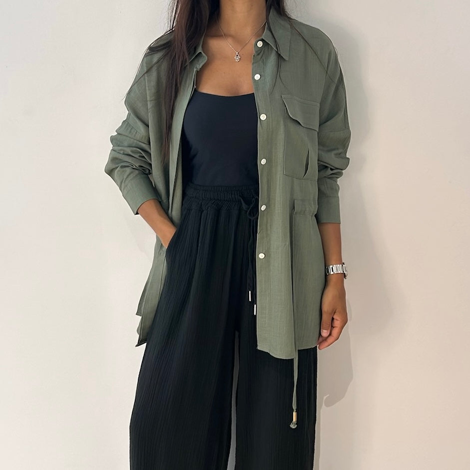 Chemise saharienne fluide en 100% lin – 4 Coloris