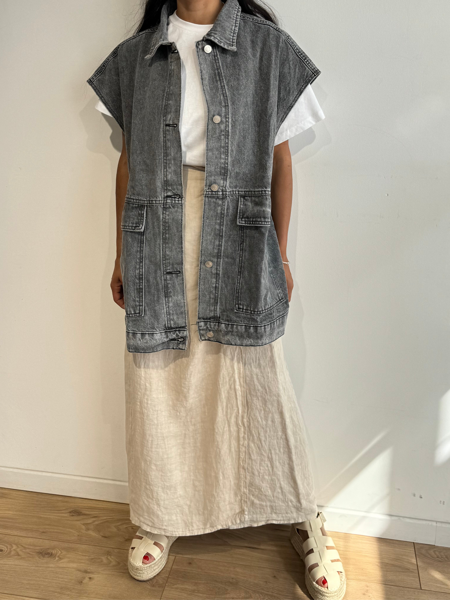 Veste jeans Amel oversize sans manches - 4 Coloris