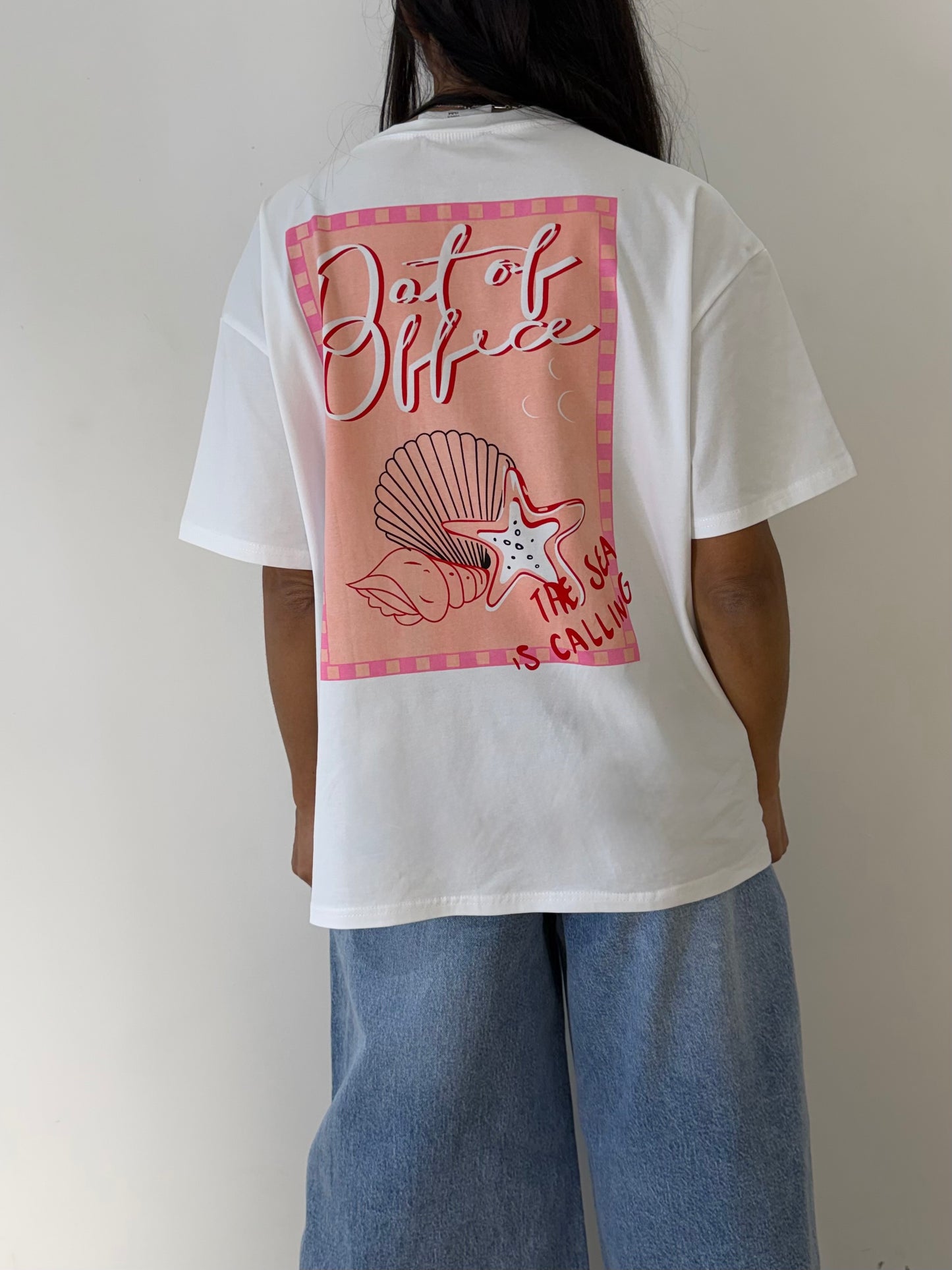 T-shirt oversize femme imprimé Out of Office coton blanc