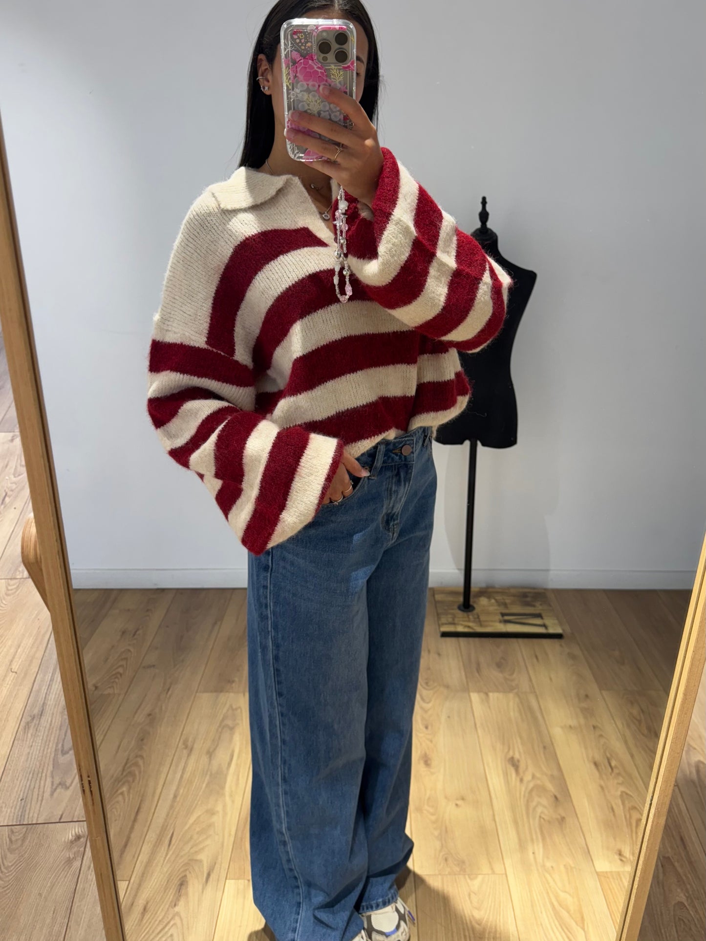 Pull rayer col v en Laine