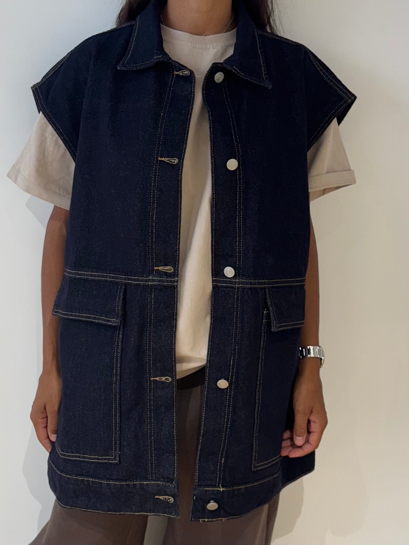 Veste jeans Amel oversize sans manches - 4 Coloris
