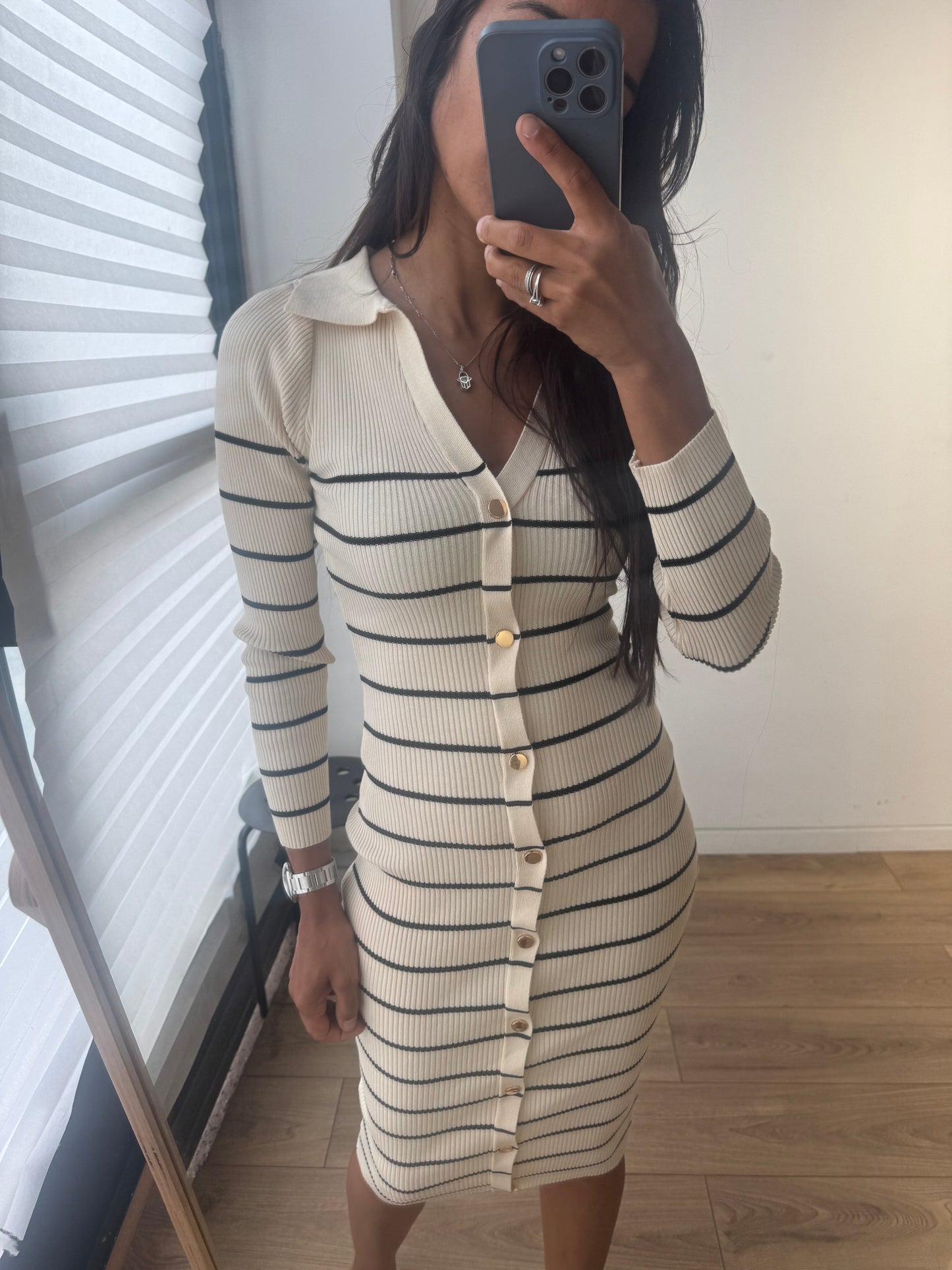 Robe marinière en maille côtelée – 2 coloris