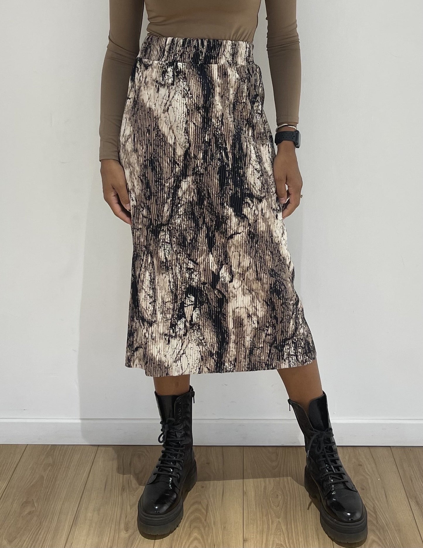 Jupe midi effet velours -2 Coloris