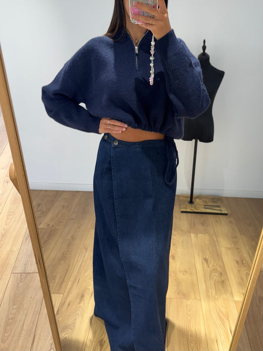 Jupe longue porte feuille denim