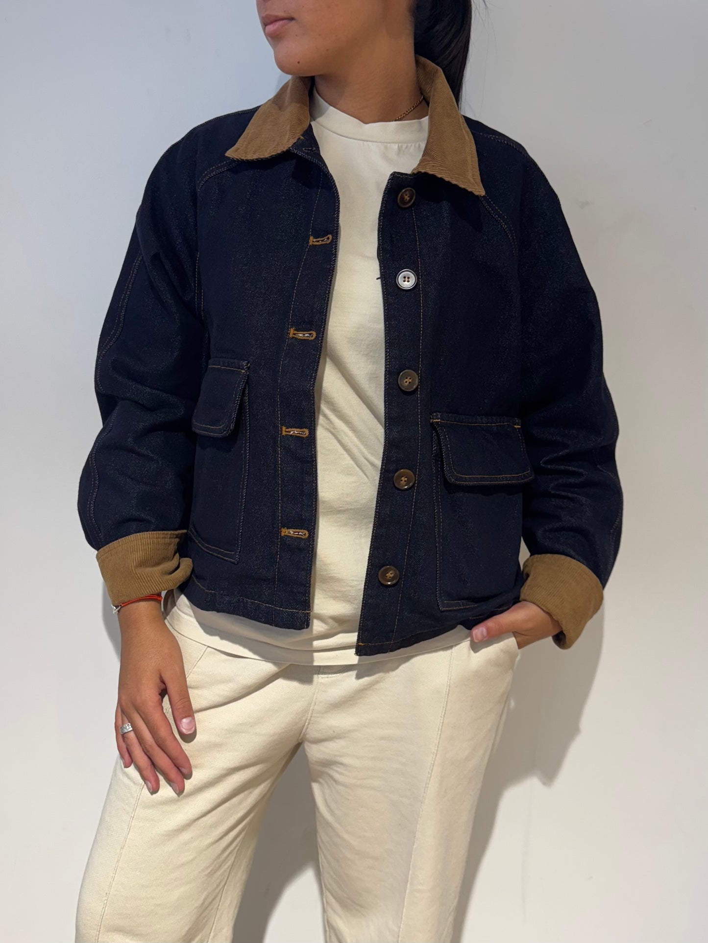 Veste en jean brute col camel