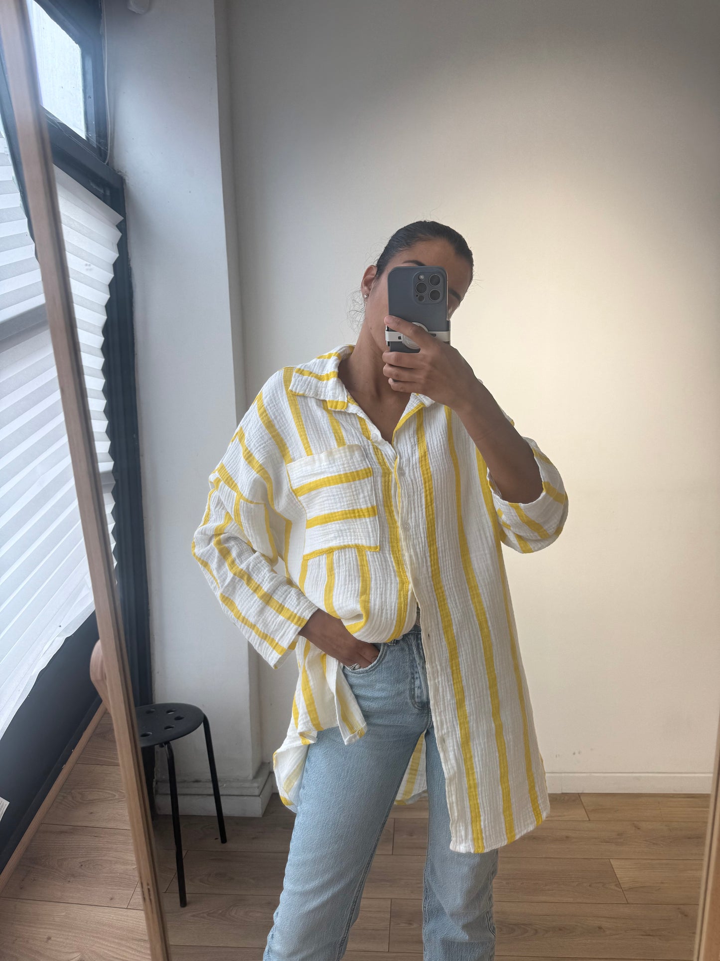 Chemise rayée en 100% gaze de coton -2 coloris