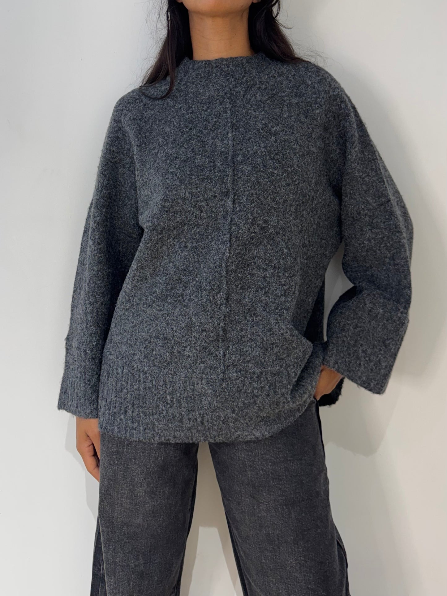 Pull Col Haut Chiné en Laine Mélangé