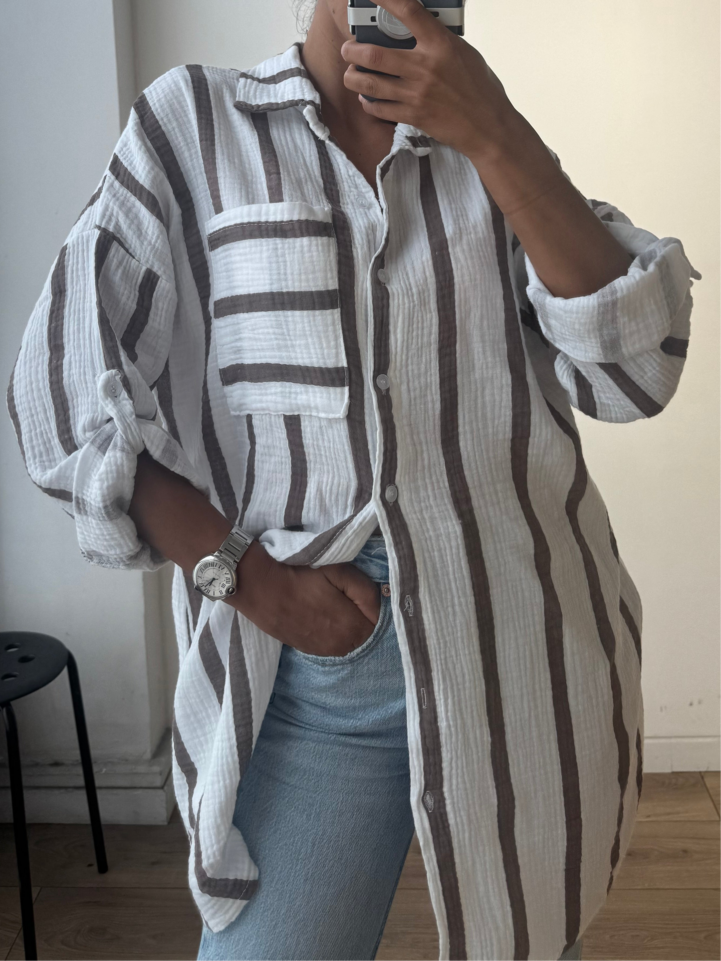 Chemise rayée en 100% gaze de coton -2 coloris