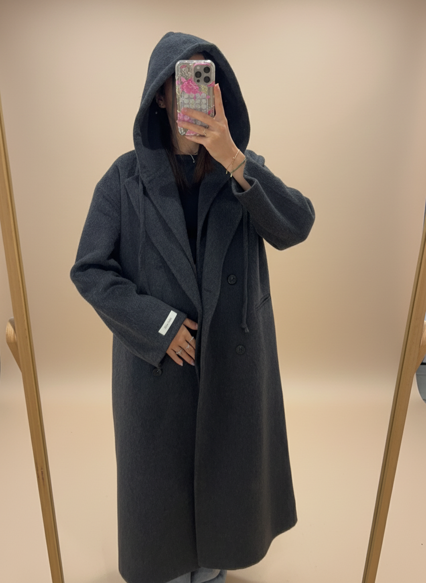 MANTEAU + CAPUCHE FAIT MAIN EN LAINE MÉLANGÉE 2- Coloris