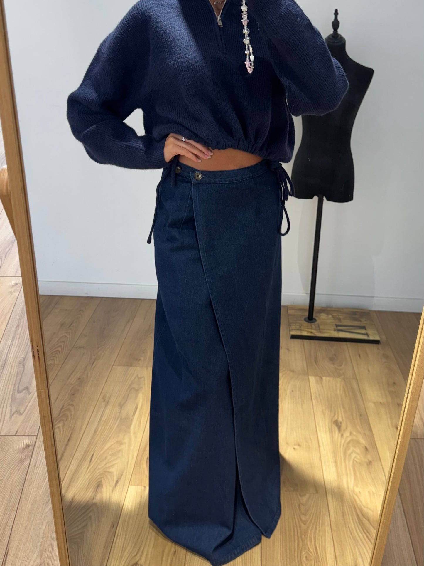 Jupe longue porte feuille denim