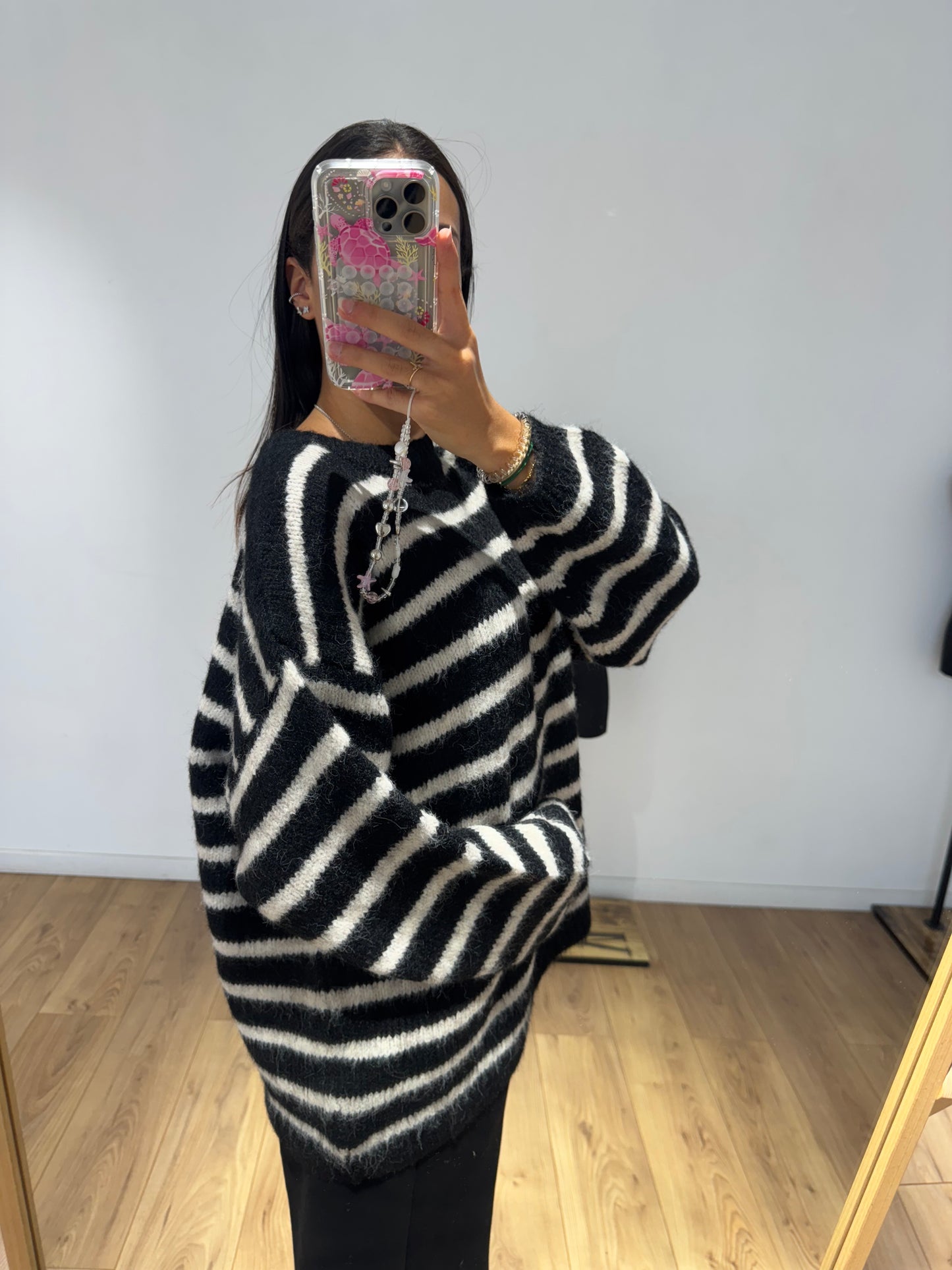 Pull marinière noir et beige en Laine Melangé - 2 Coloris