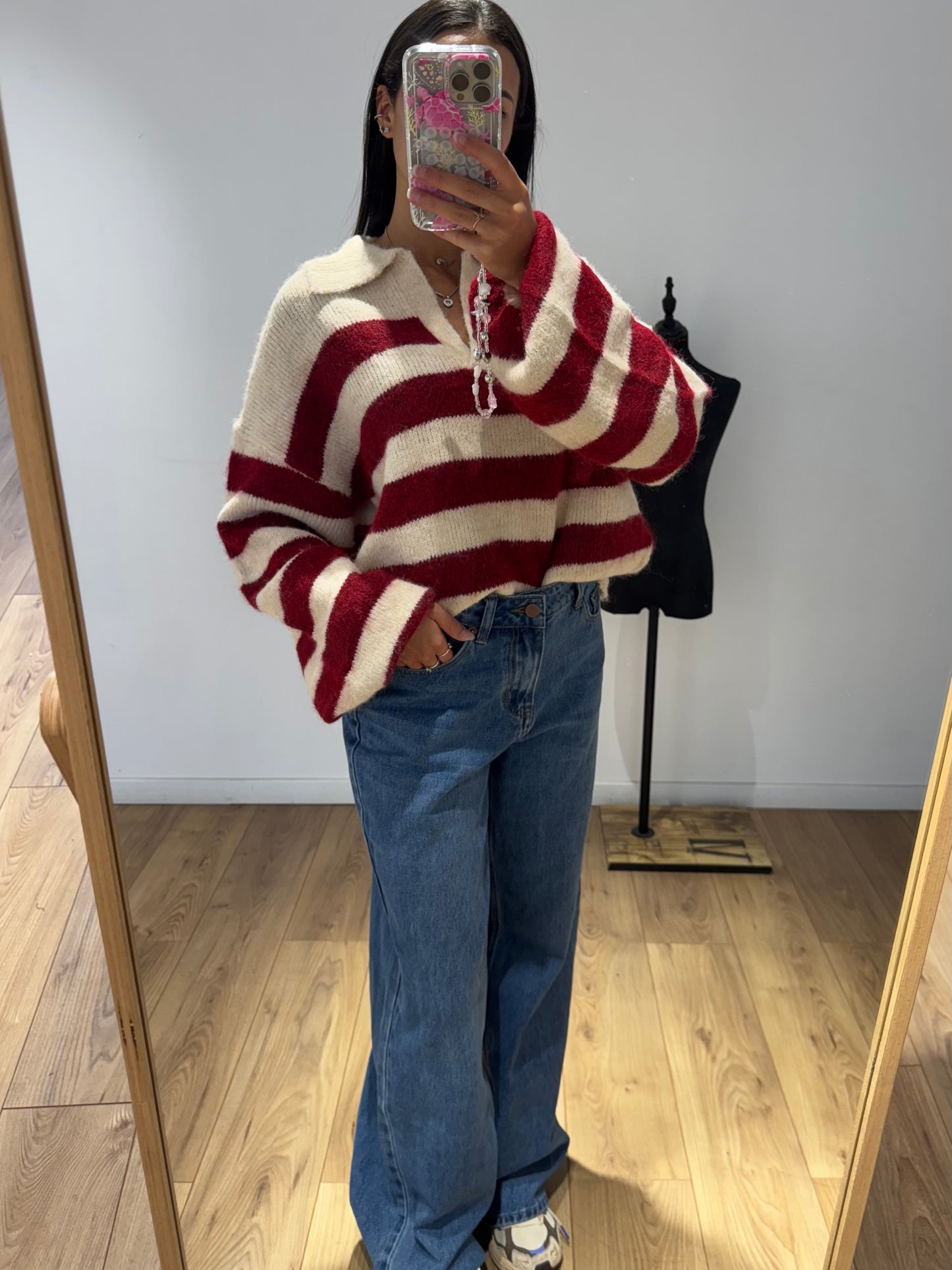 Pull rayer col v en Laine