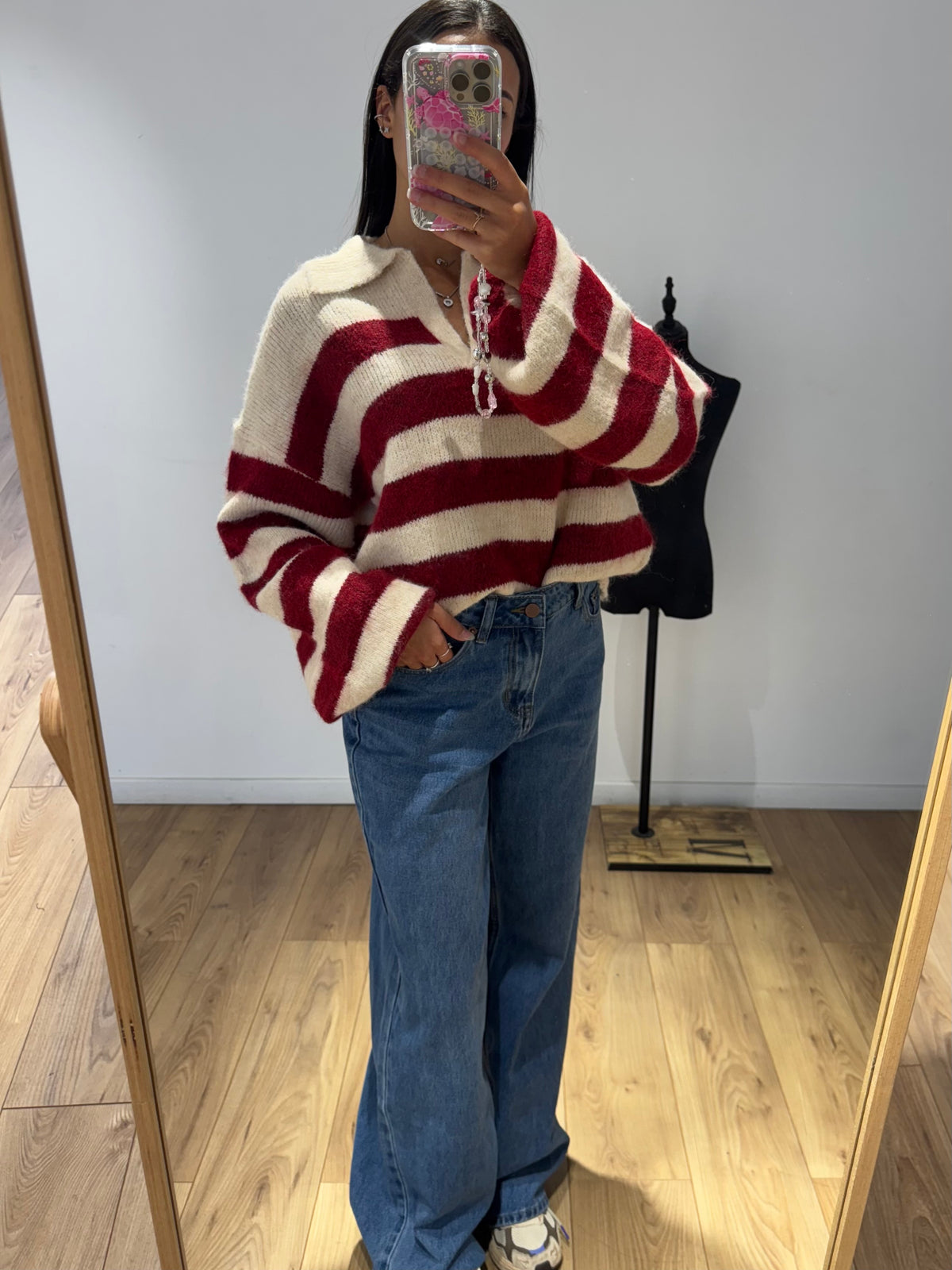 Pull rayer col v en Laine