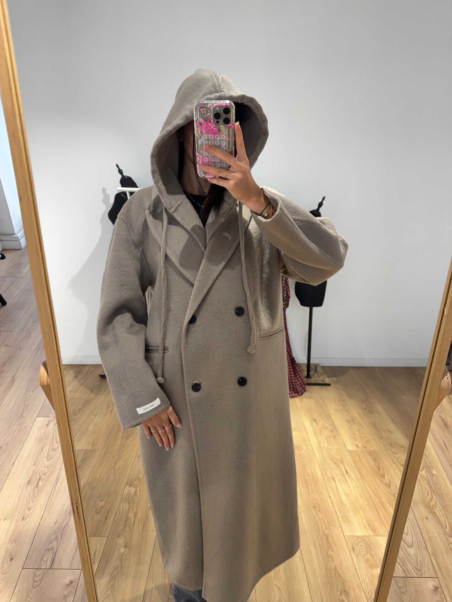 MANTEAU + CAPUCHE FAIT MAIN EN LAINE MÉLANGÉE 2- Coloris