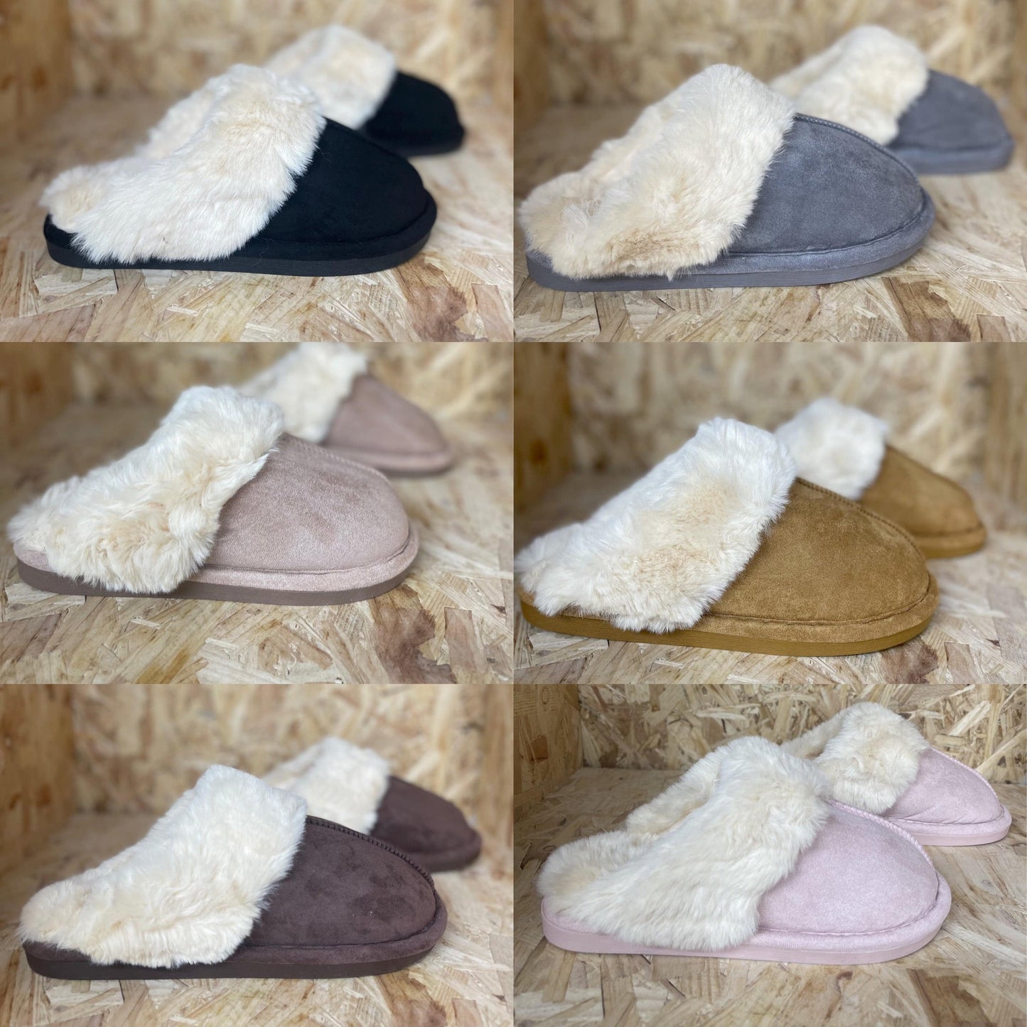 Chaussons en fourrure synthétique multicolores