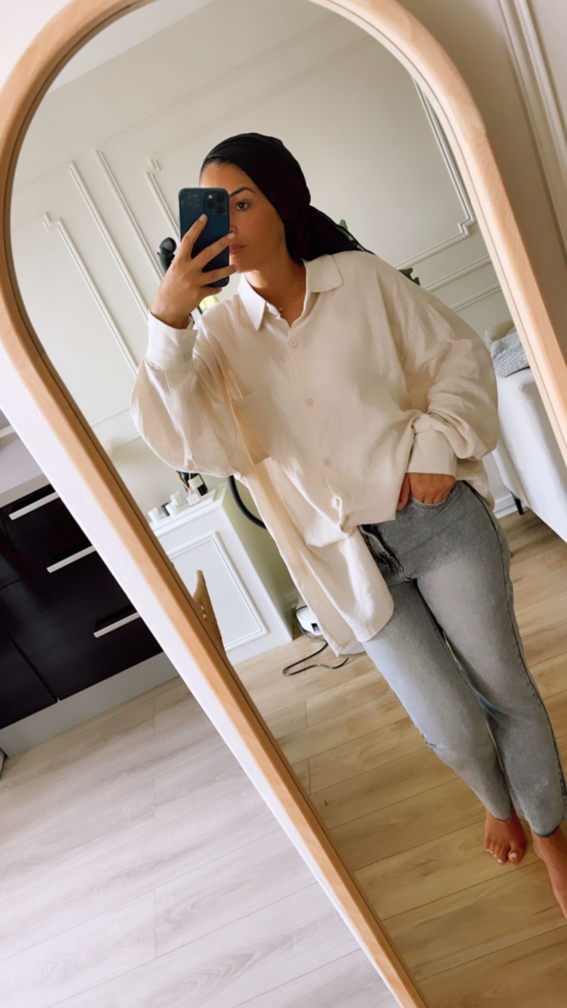 Reflet miroir chemise lin beige oversize