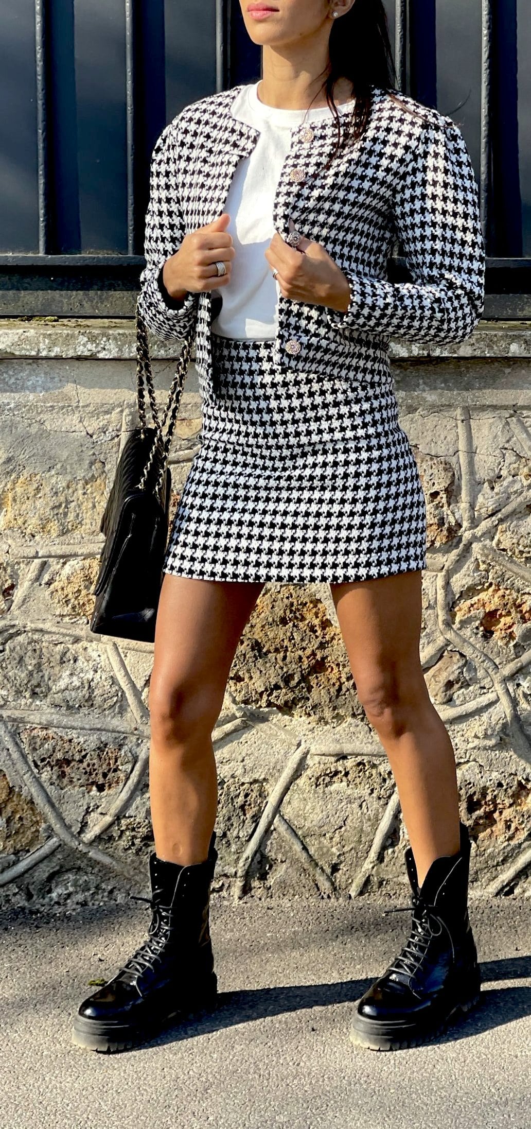 Ensemble Chacha à carreaux noir et blanc pour un style avant-gardiste