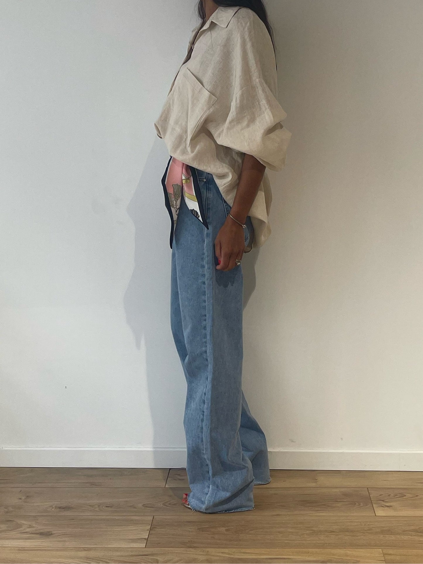 Jean bleu clair wide leg taille haute