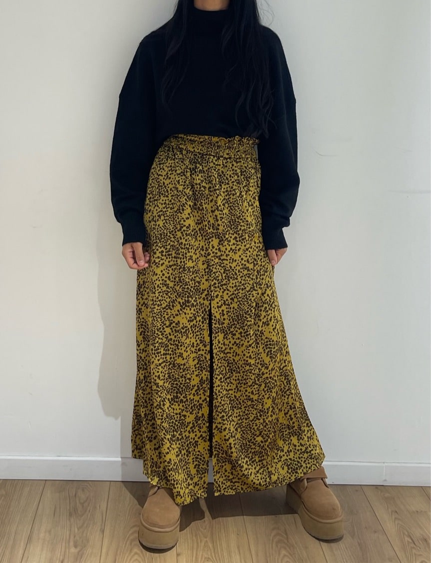 Jupe longue bohème jaune avec fente et taille élastique