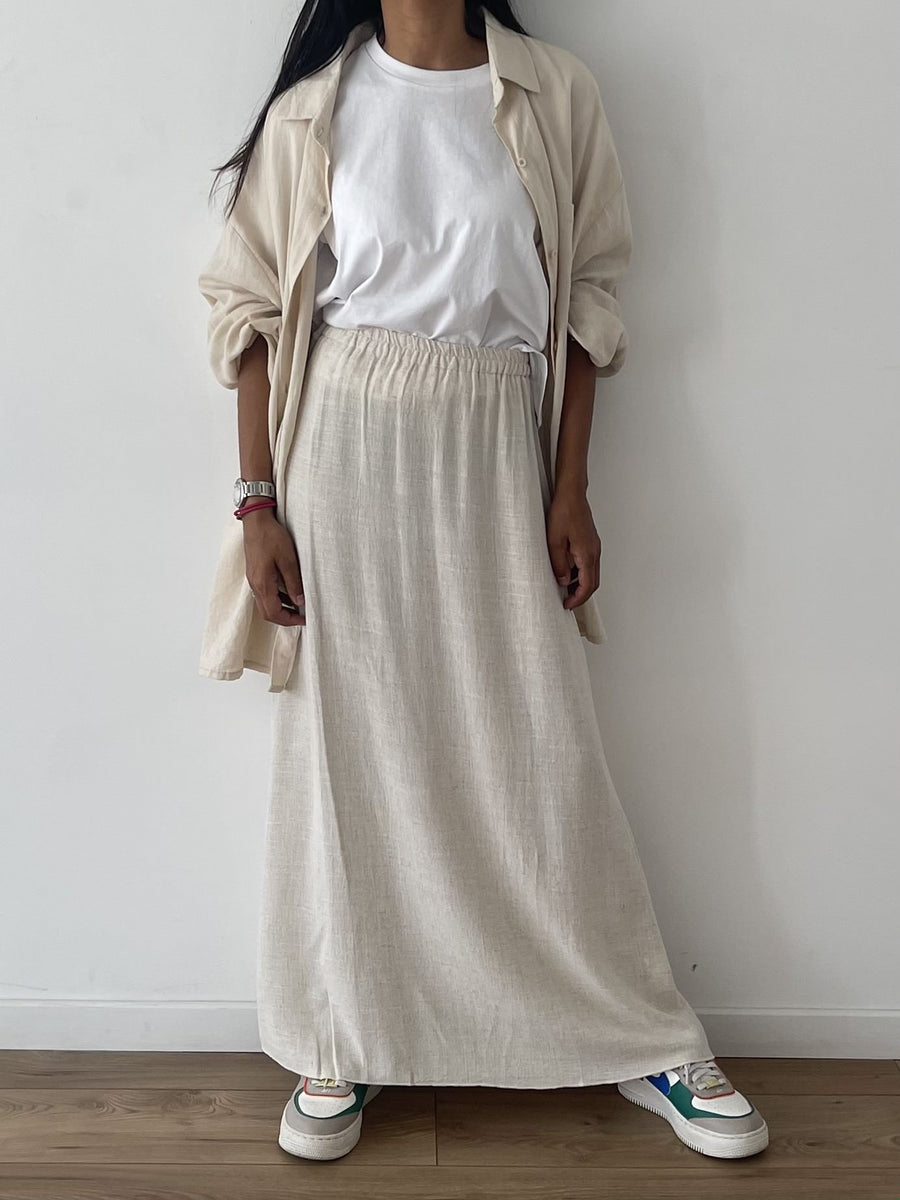 Jupe Longue en Lin Beige pour Femme - Confort et Style Quotidien �?? KATA PARIS