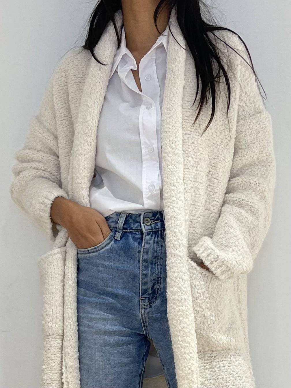 Manteau long blanc pour femme, style urbain chic