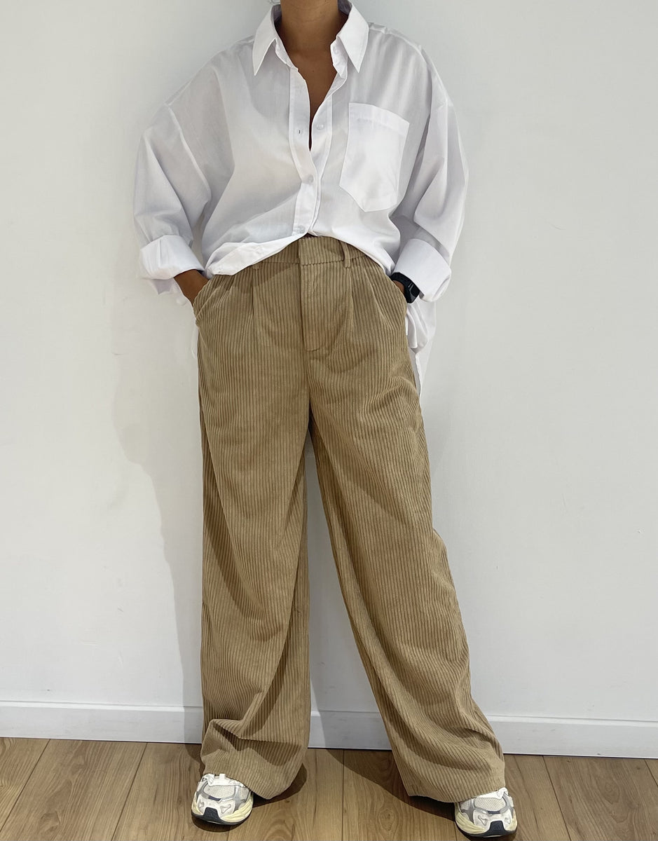 Pantalon Court Femme En Velours Côtelé – Taille Haute, Élastique, Poches – Confort Automne-Hiver