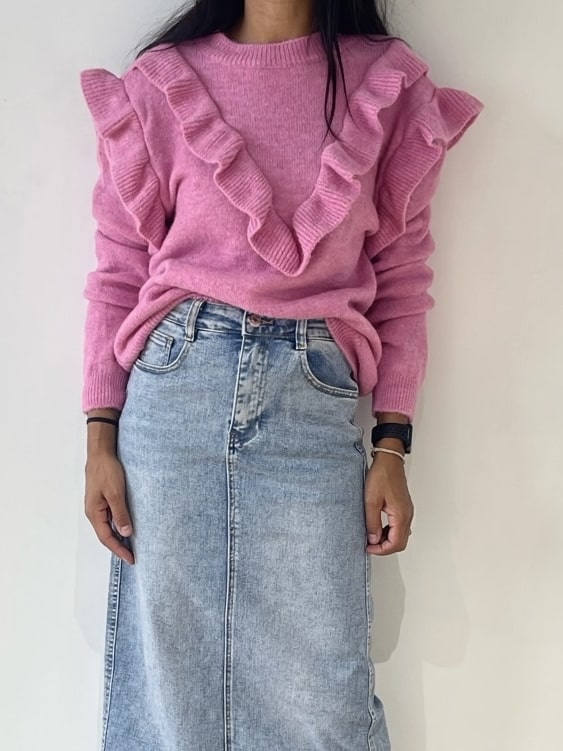 Pull rose en maille froufrou pour une touche de couleur hivernale