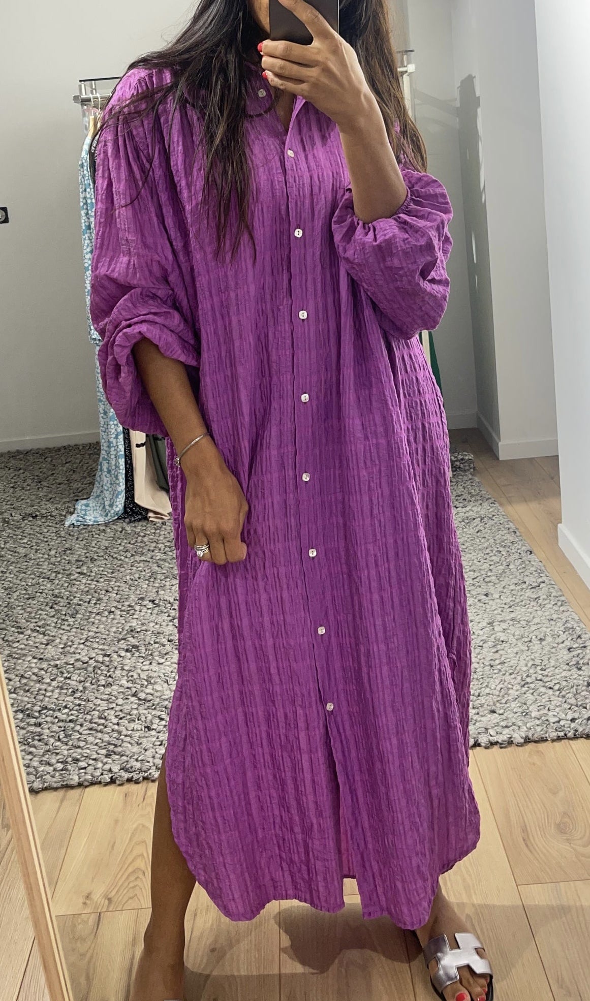 Robe ample bohème en coton de couleur violette