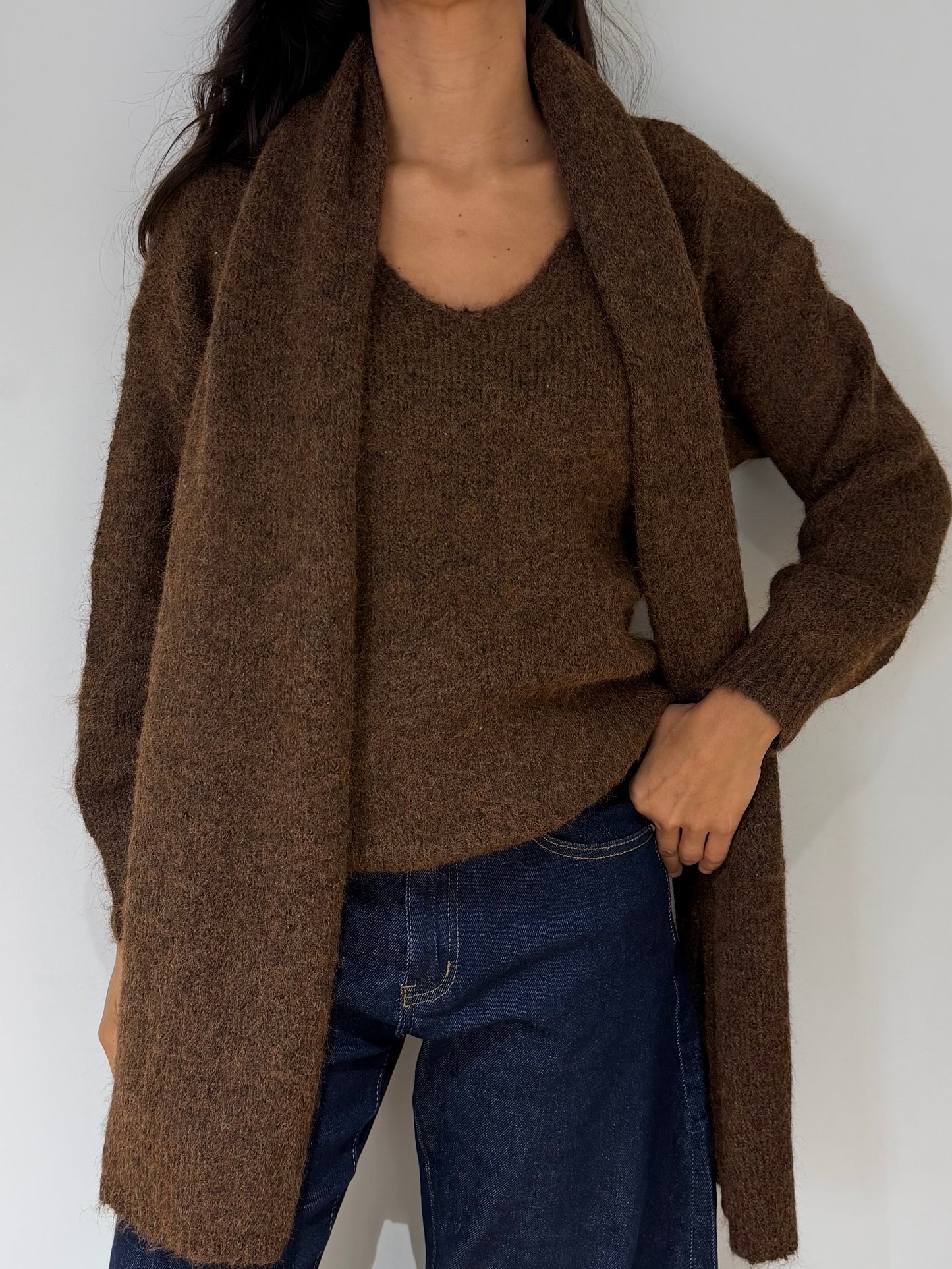 Pull Laine mélangé avec écharpe