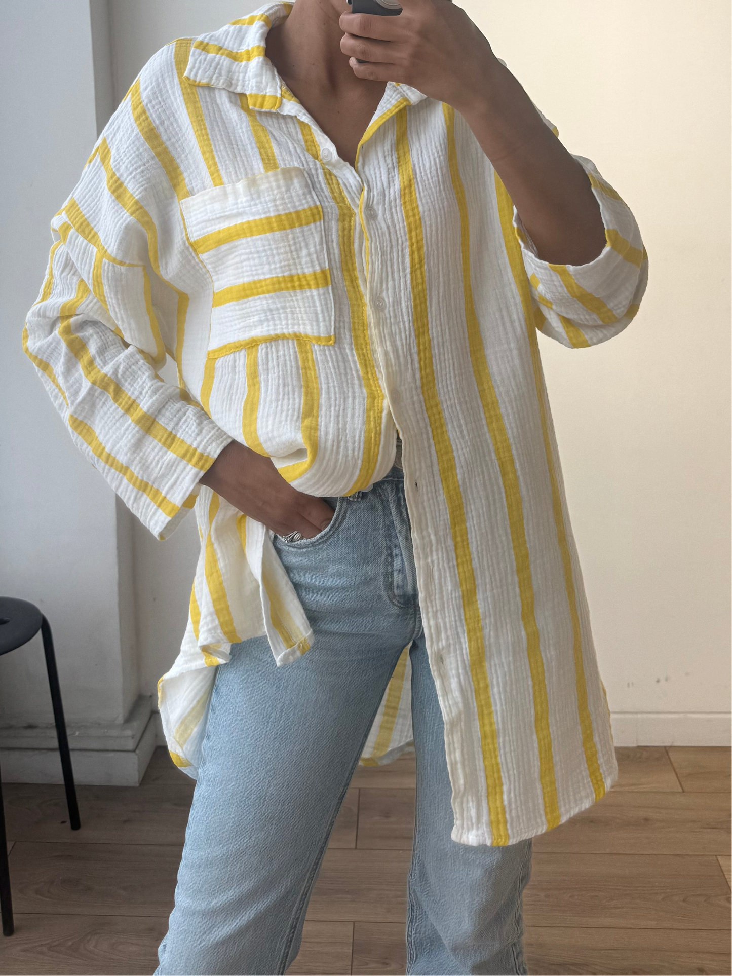 Chemise rayée en 100% gaze de coton -2 coloris
