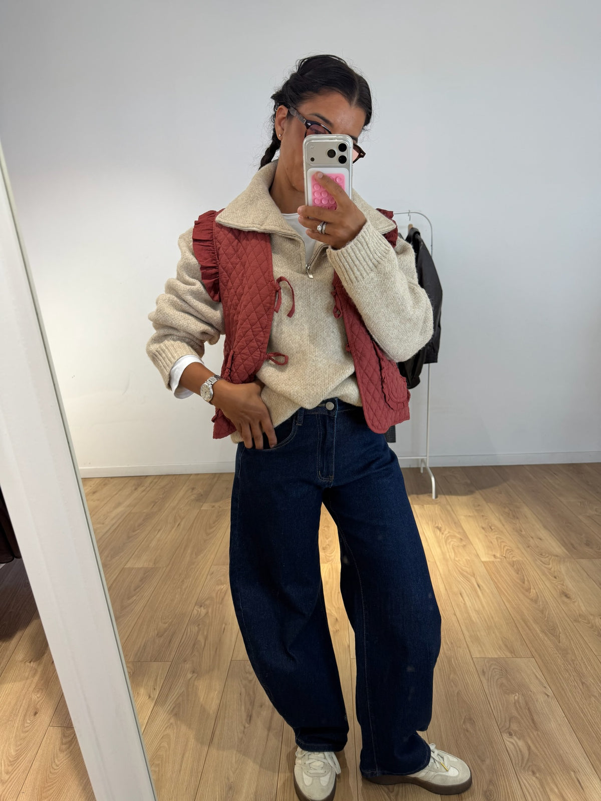 Pull Long Laine Col Camionneur Beige & Marron | Kata Paris