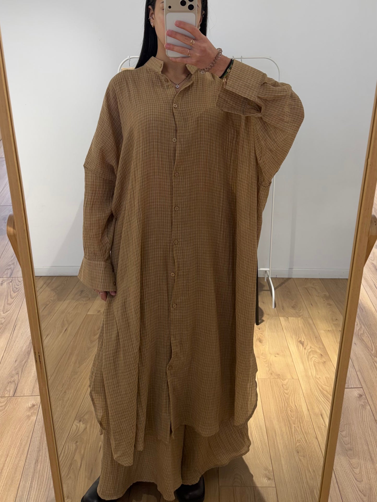 Ensemble long en voile de coton – Chemise longue & pantalon jupe-culotte 100% coton