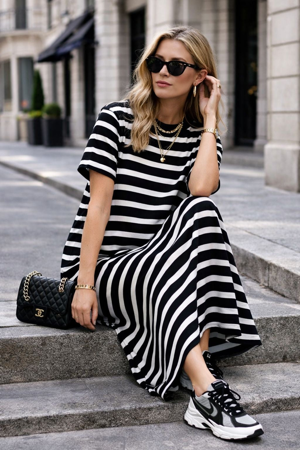 Robe classique longue marinière avec et sans manches - 2 Coloris