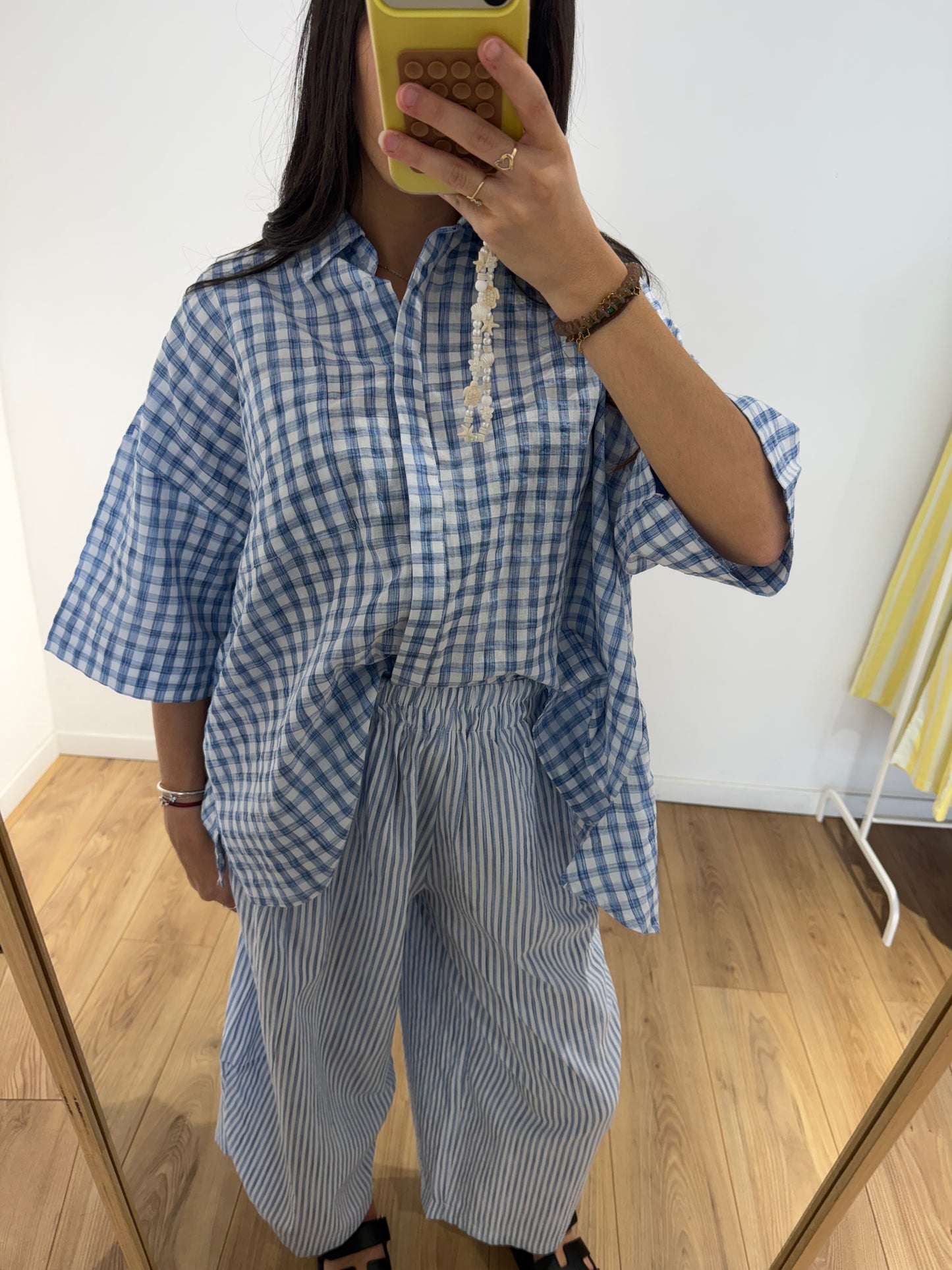 Ensemble chemise carreaux et Pantalon rayer 100% Coton- 2 Coloris