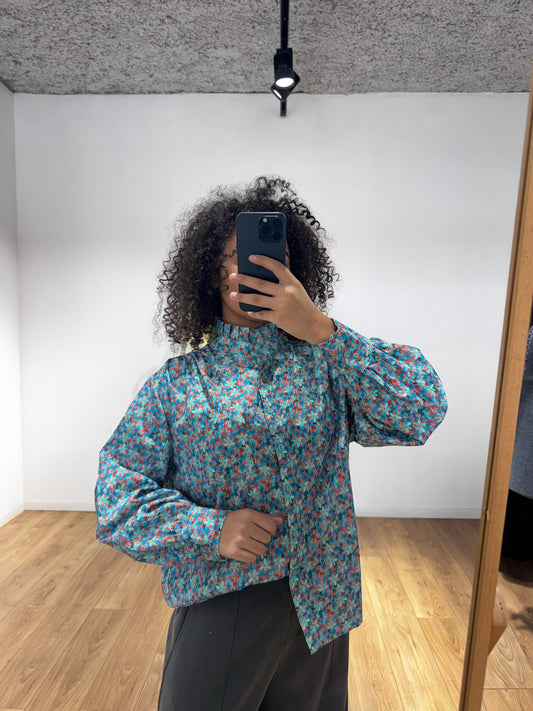 Chemise Fleurie Col Volanté