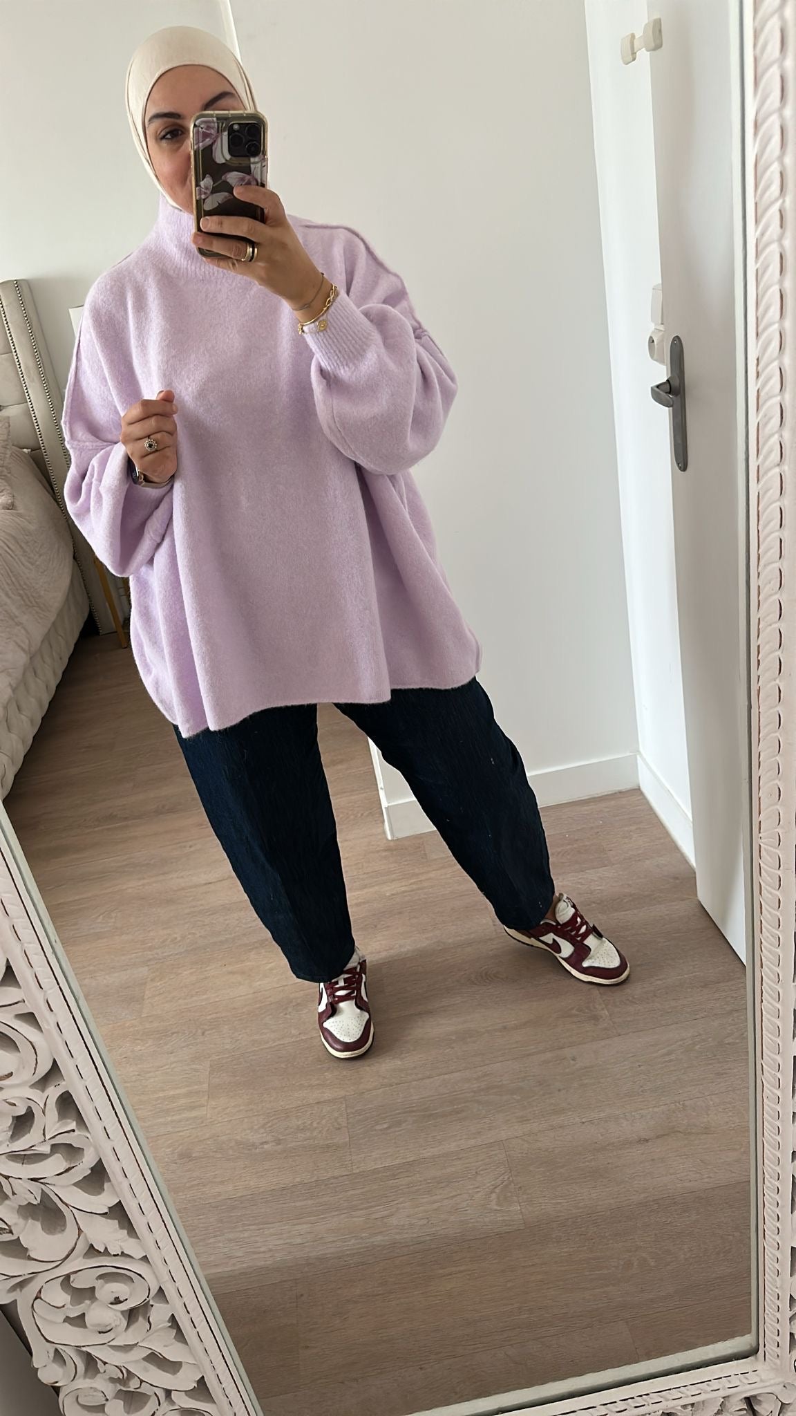 Pull « Doudou » col montant surpiqué en Laine - 5 Coloris