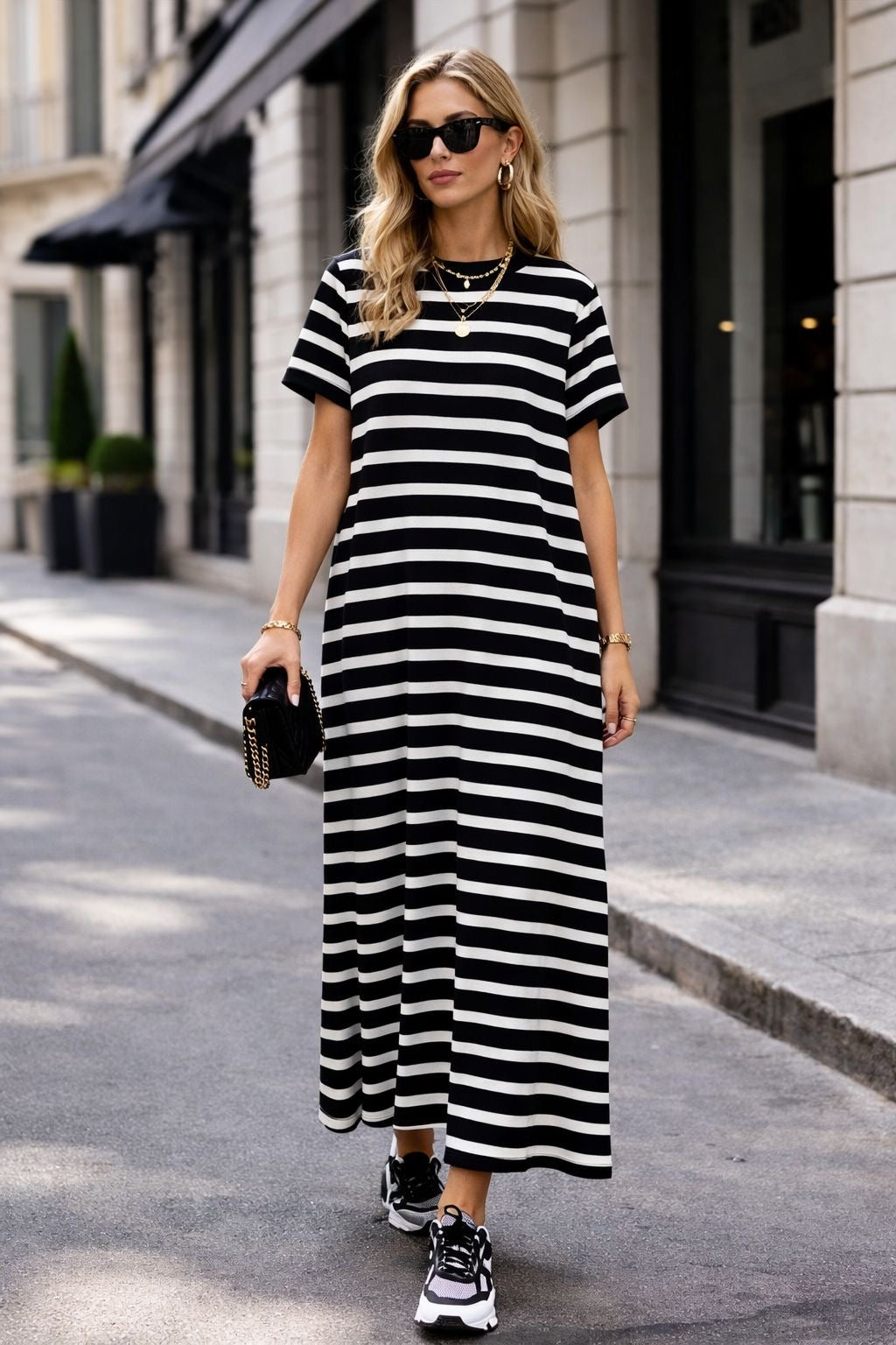 Robe classique longue marinière avec et sans manches - 2 Coloris