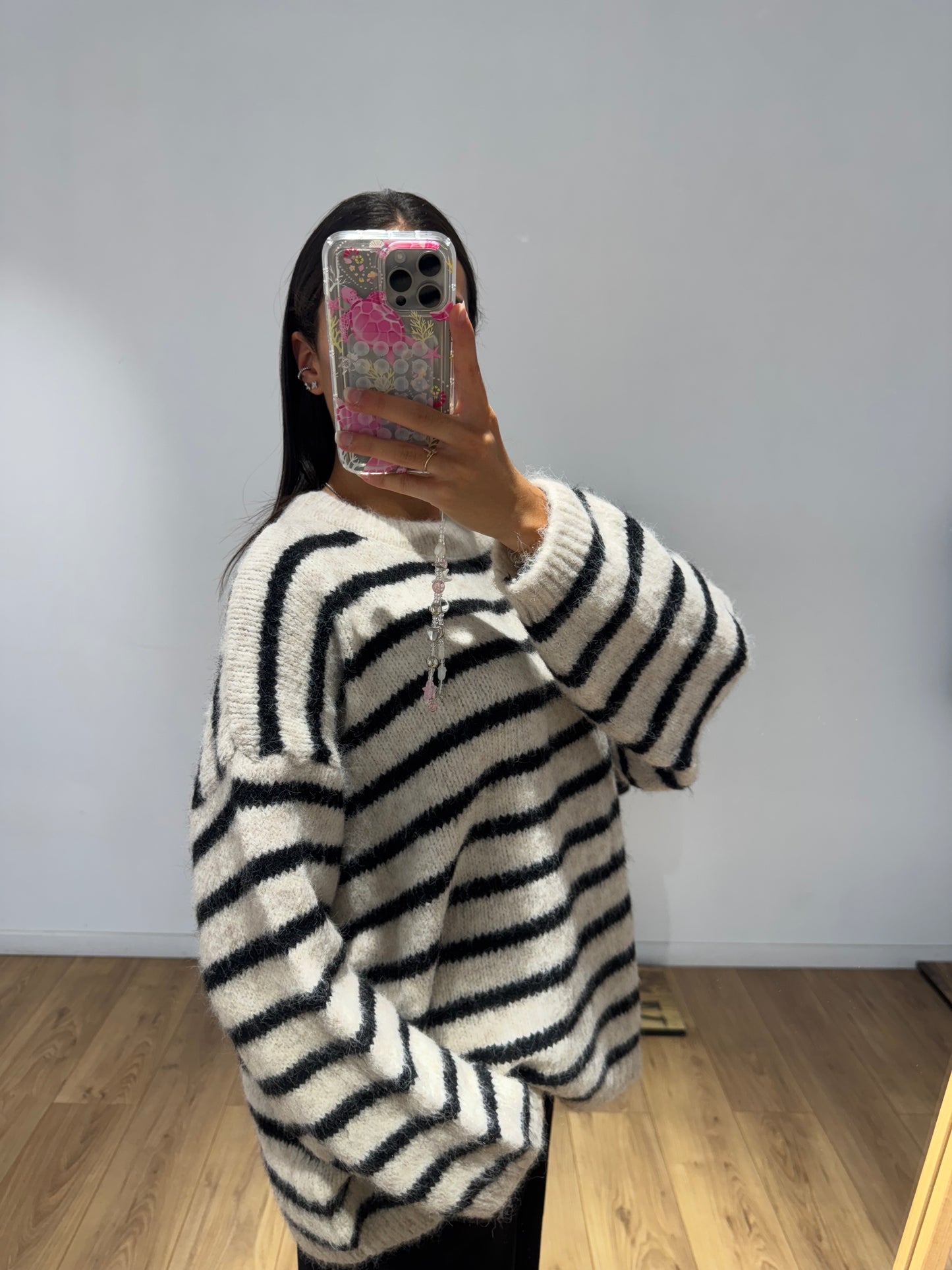 Pull marinière noir et beige en Laine Melangé - 2 Coloris