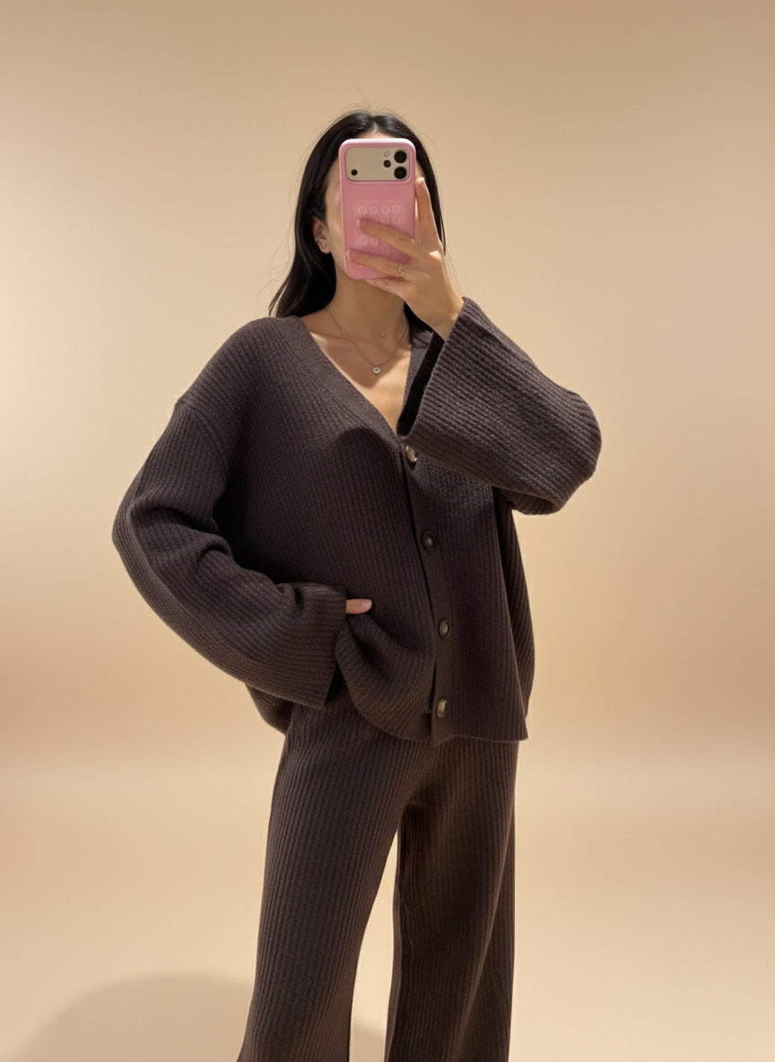 Ensemble Côtelé Laine Mélanger