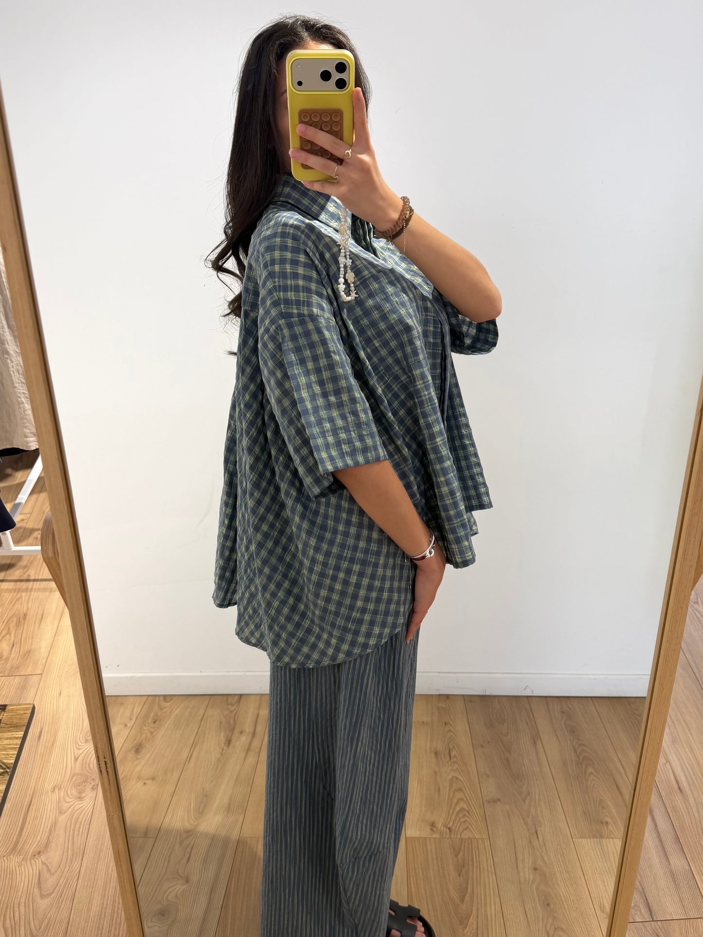Ensemble chemise carreaux et Pantalon rayer 100% Coton- 2 Coloris