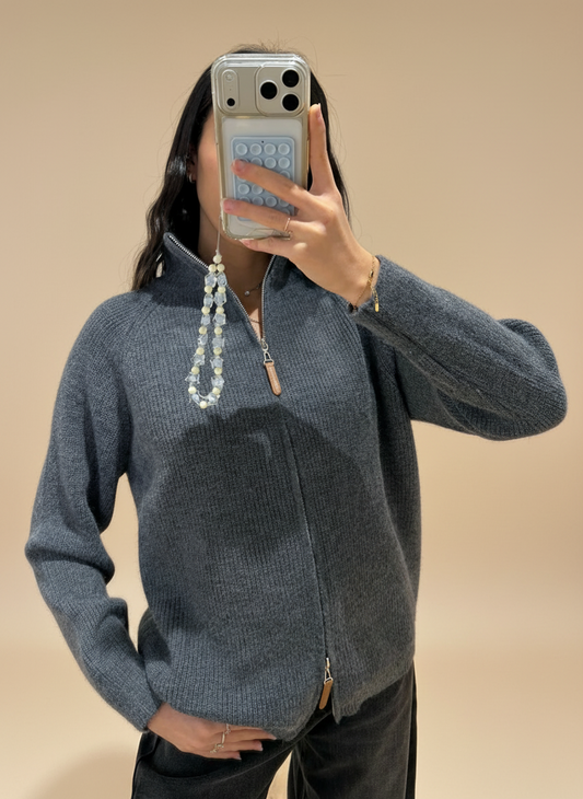 Veste zippée maille femme beige gris casual chic sport Kata Paris