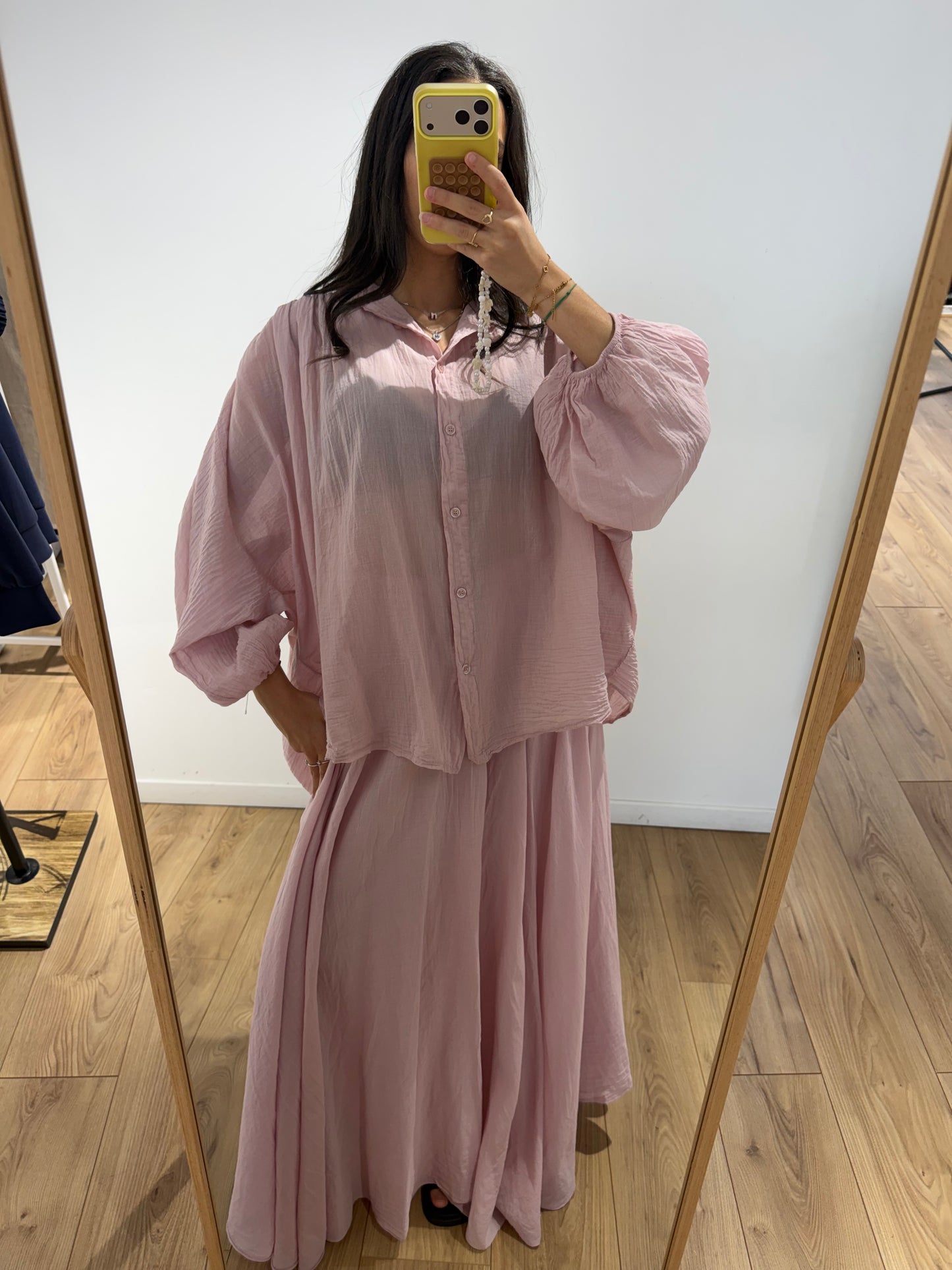 Ensemble jupe chemise 100% voile de coton - 5 Coloris
