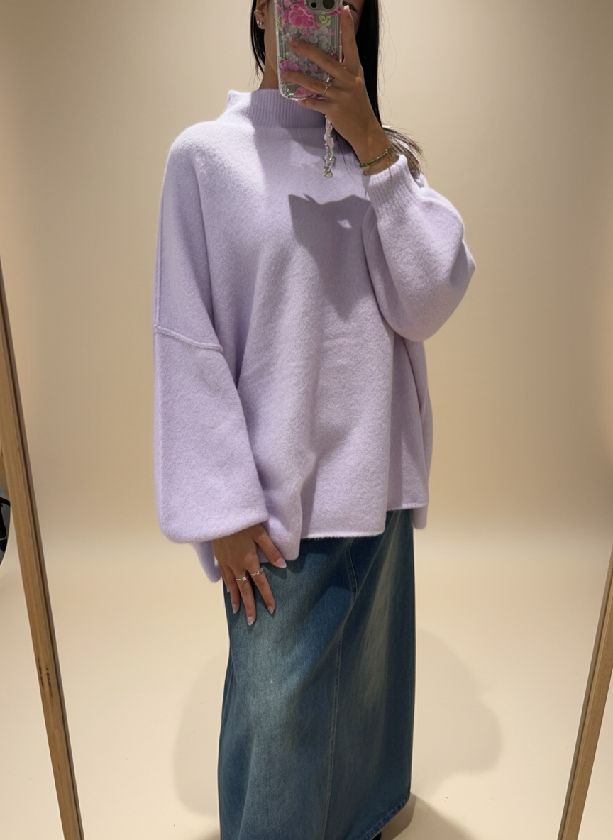 Pull « Doudou » col montant surpiqué en Laine - 5 Coloris