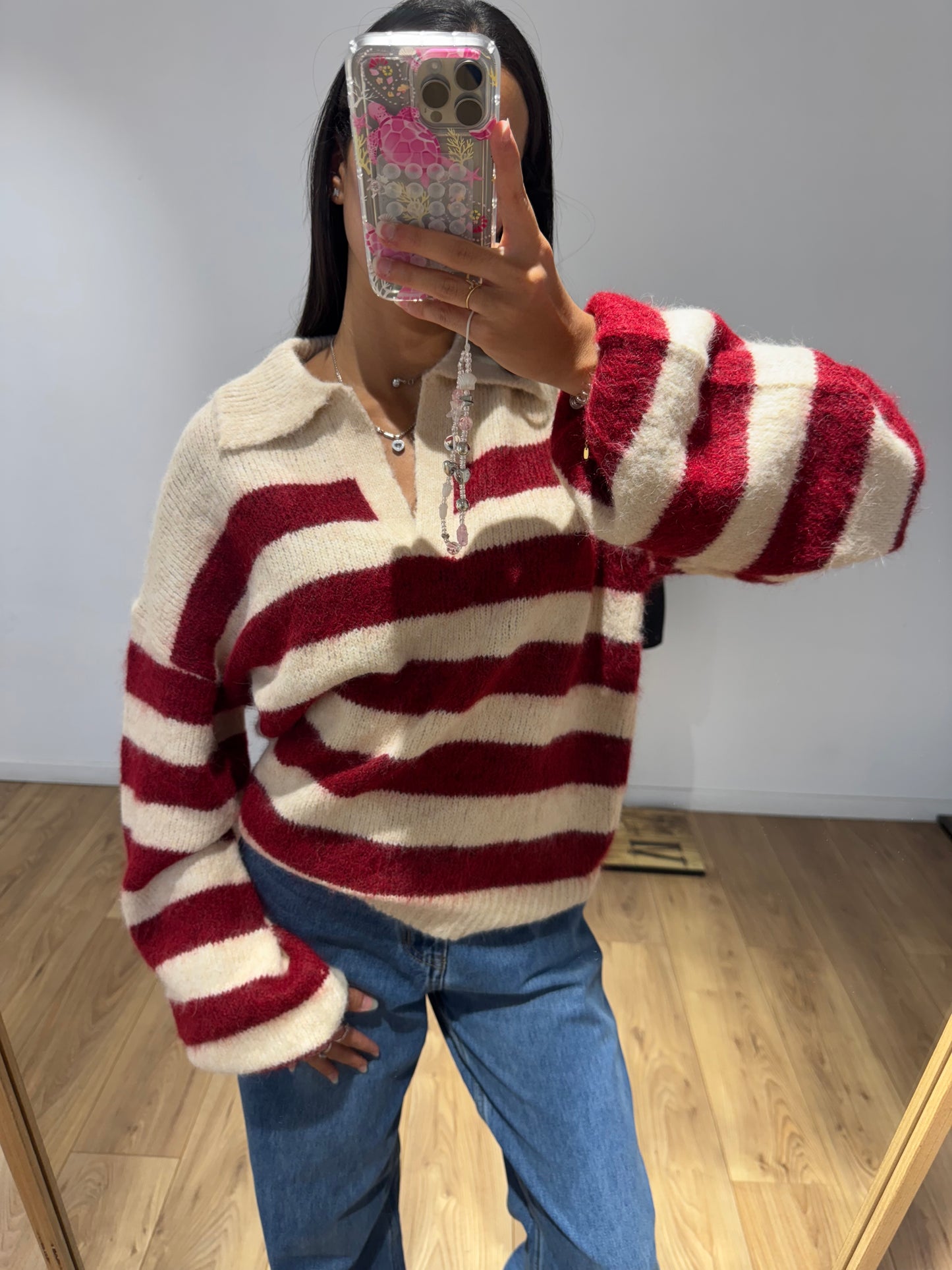 Pull rayer col v en Laine