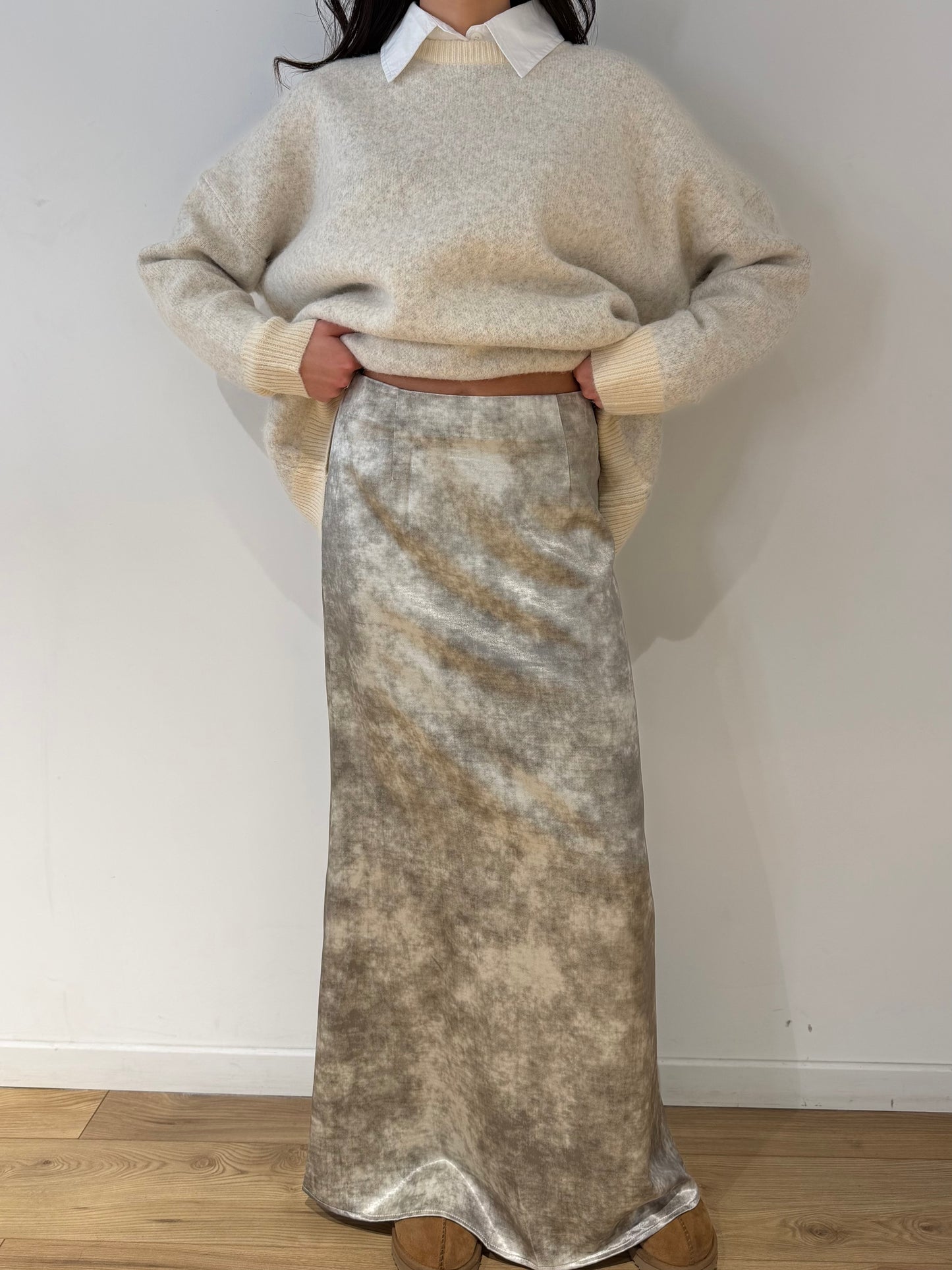 Jupe satin gris délavé