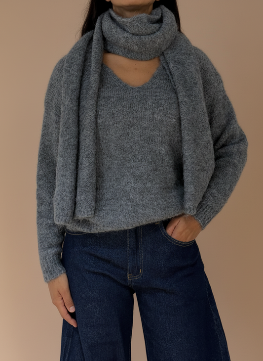 Pull Laine mélangé avec écharpe