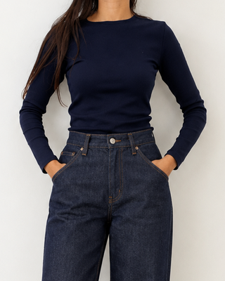 Haut basique col rond manches longues en coton – KATA PARIS