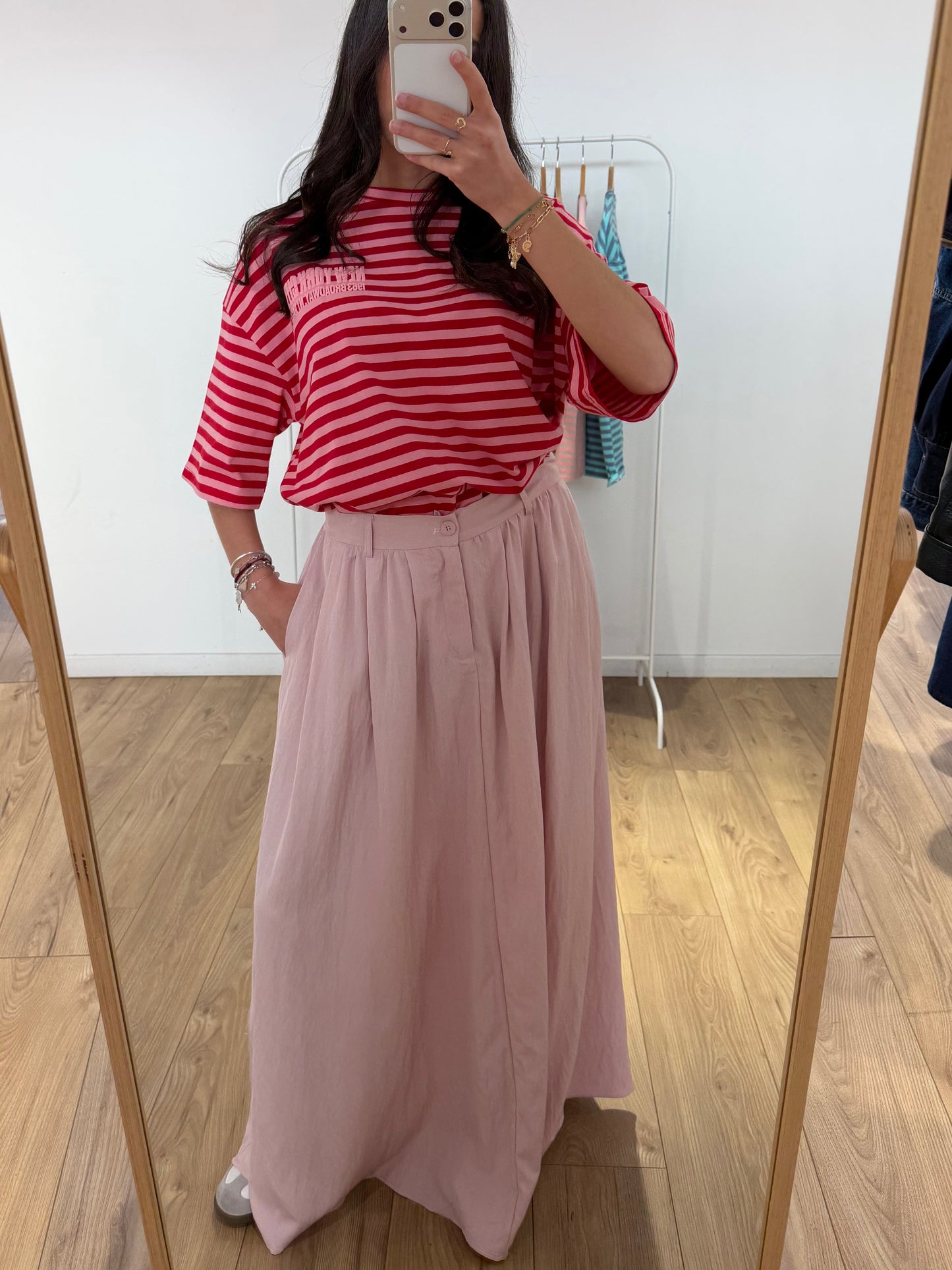 Jupe Longue Fluide Coton Rose – Taille Élastique & Poches