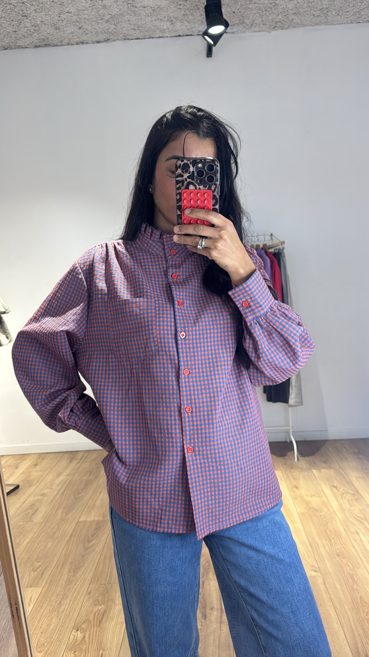 Chemise vichy carreaux col volanté femme champêtre chic Kata Paris