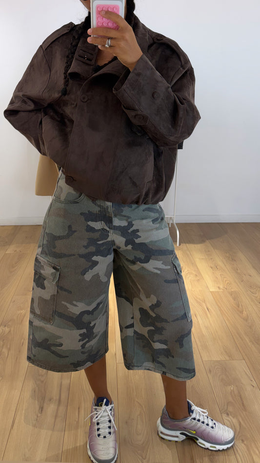 Pantacourt Cargo Camouflage Femme – Coupe Oversize